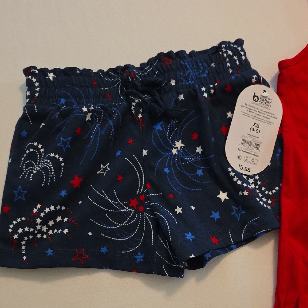 Festive Blue and Red Starry Shorts with Elastic Waistband